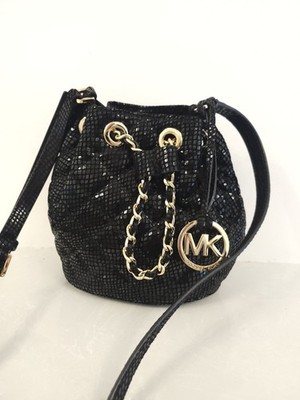 Michael Kors Jules Tasche Kordelzug geprägtes Leder Damen Crossbody schwarz