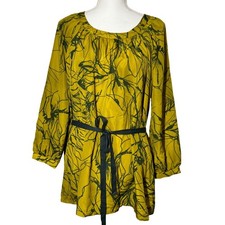 Simply Vera Vera Wang Tunic Top XL Yellow Green Floral Belted Excellent XL