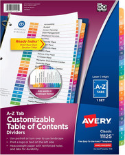 Avery A-Z Dividers for 3 Ring Binders, 26 Tabs per Set, Customizable Table of Co