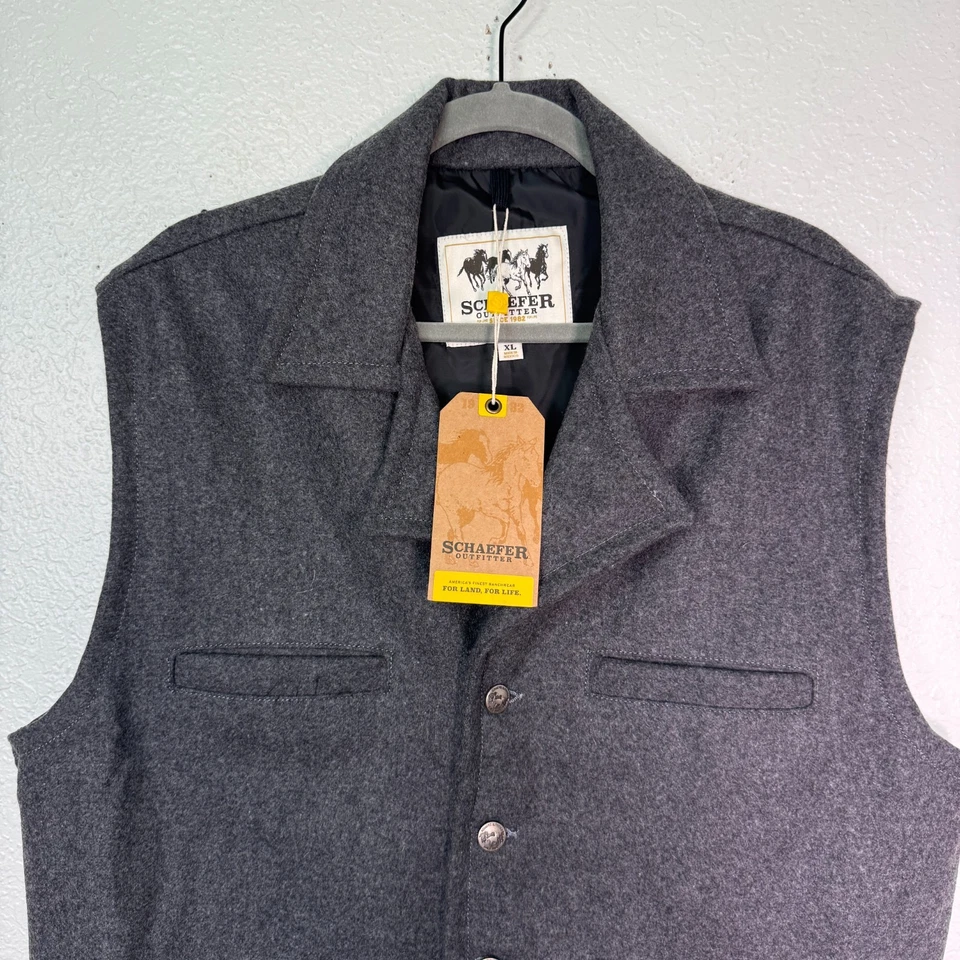 Schaefer Outfitter Cattle Baron Vest Mens XL Wool Western Ranchwear Charcoal - Image 4 of 4