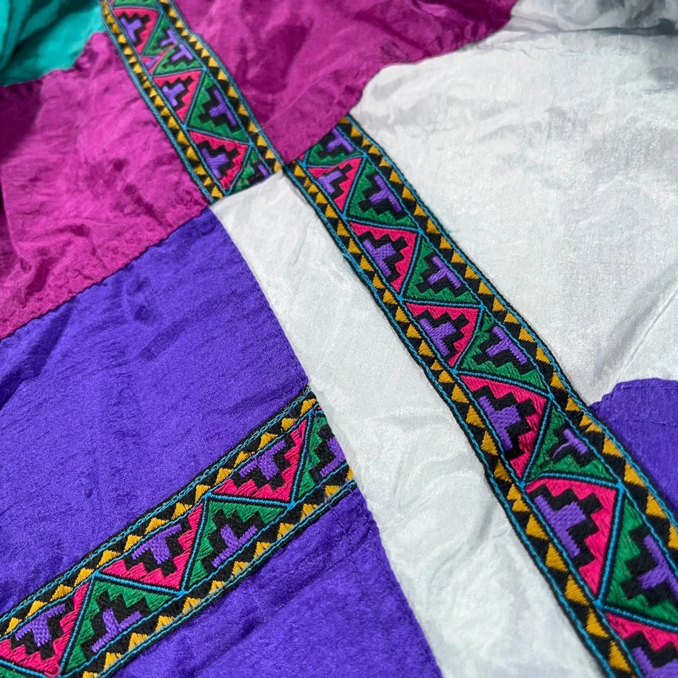 Chaqueta deportiva vintage Bocoo para mujer pequeña verde púrpura azteca rayas años 90 Hong Kong Foto 4 de 4