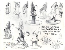 Pinocchio Walt Disney Litho Production Animation Model Sheet 1930s Brush Holders