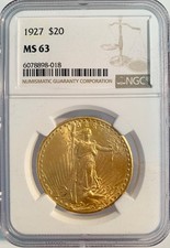 1927 $20 Gold St. Gaudens Double Eagle NGC MS 63