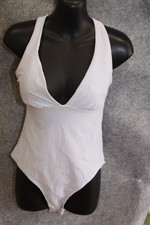 BADEANZUG SCHWIMMANZUG GRÖSSE 40 HELLBLAU WEISS GESTREIFT MIT STRUKTUR MIT PADS