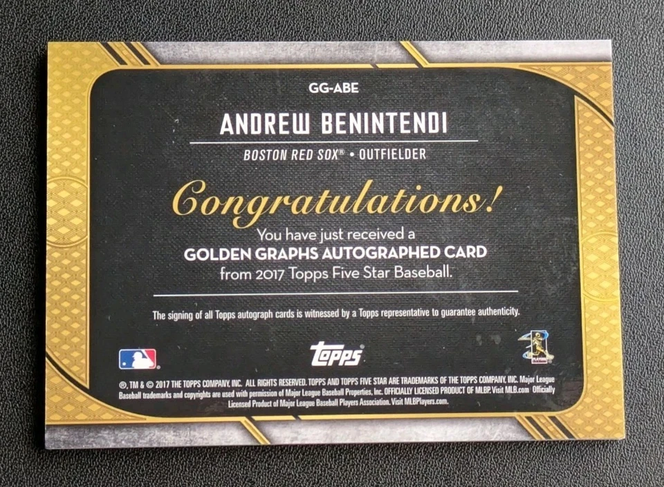 2017 Topps 五星 Andrew Benintendi GG-ABE 金图新秀亲笔签名 /50 — 第 2/2 张图片