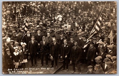 K32/ Ballston Spa New York RPPC Postcard c1910 Volunteers Bid Farewell 1253