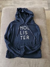 Hollister Navy Blue Hoodie Sweatshirt Large Spellout Logo Fleece Pullover L