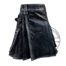Premium Black Handcrafted Leather Kilt Perfect for Festivals, Parties