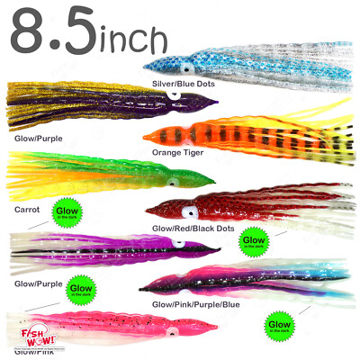 Fish WOW! 8 1/2'' Squid Skirt 8.5 in Hoochies Crinkle Octopus Trolling lure NEW