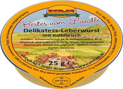 (21,98 /kg) Siedler Delikatess-Leberwurst mit Kalbfleisch 24x25g Wurst albfood
