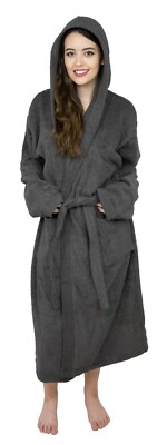 Ladies 100% Cotton Terry Towelling Hooded Shawl Collar Bathrobe Dressing Gown