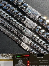 Baguette MOISSANITE Real Miami Cuban Link Chain Necklace Or Bracelet 925 Silver