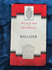 OS Ordnance Survey One Inch Cloth Map, of Ballater,  Sheet 42,  1963