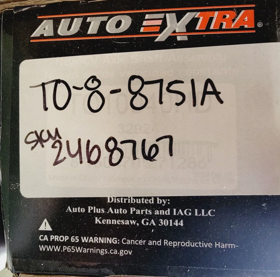 Auto Extra TO8-8751A FRONT LEFT CV Axle Shaft - AWD AT - Image 2 of 2