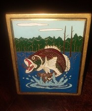 Vintage 1983 Fish Bass Enameled Solid Brass Nap Inc Belt Buckle