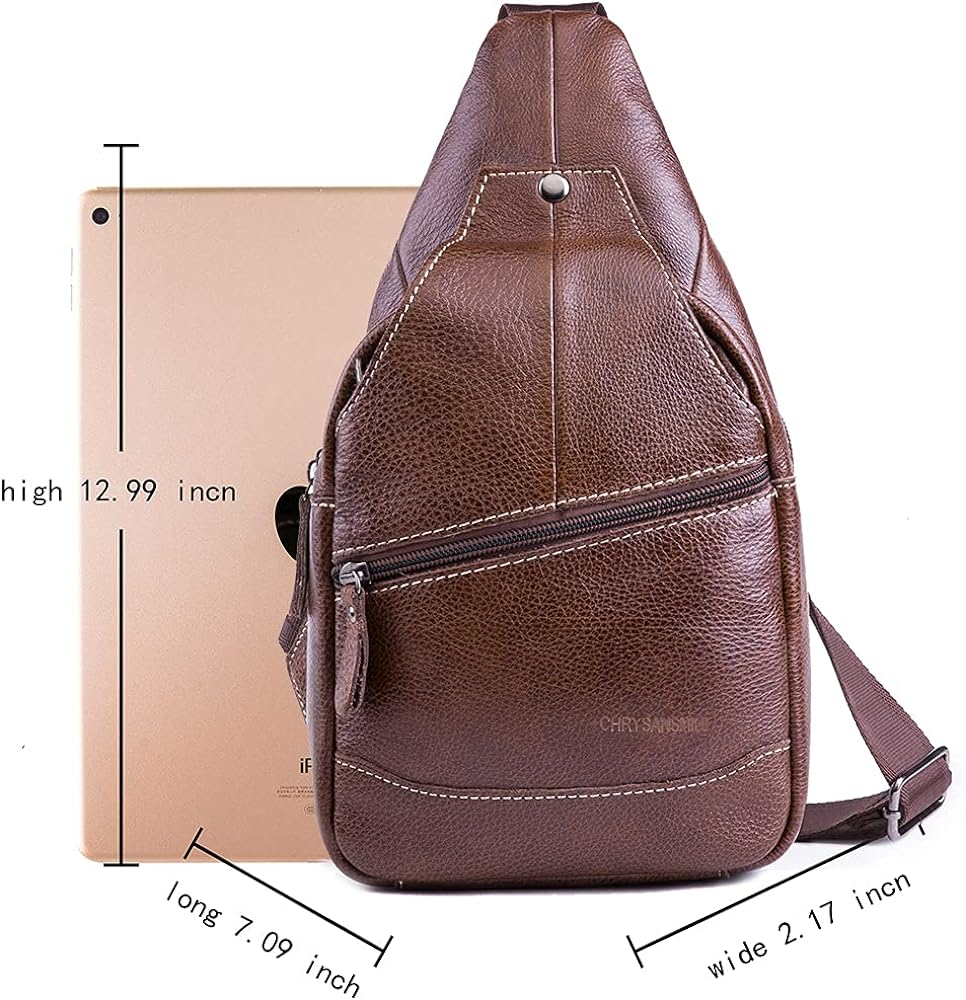 Genuine Leather Shoulder Sling Backpack Bag Unisex Outdoor Crossbody