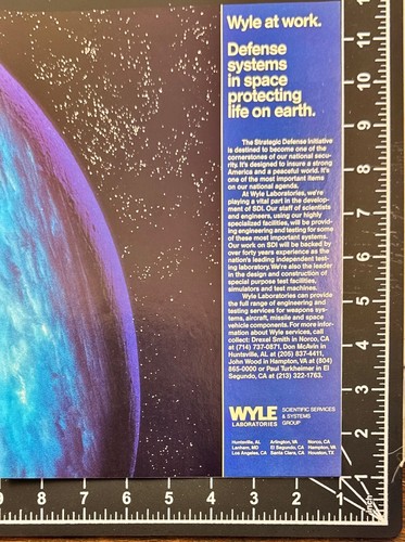 Wyle Laboratories SDI Strategic Defense Initiative Space Vtg Magazine Ad 1986 - Picture 2 of 6