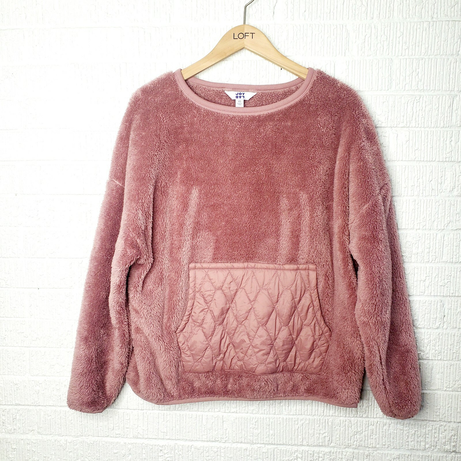 JoyLab teddy bear pullover sweatshirt fleece pink… - image 1