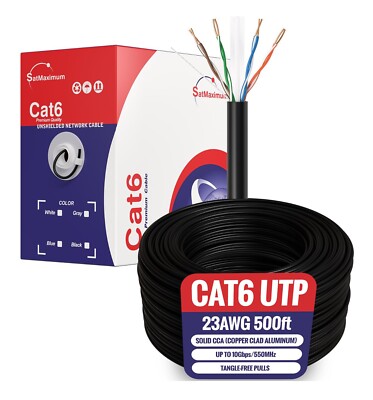 CAT6 500ft UTP Solid Ethernet Cable 23AWG RJ45 LAN Network Bulk Wire Black