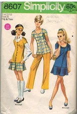 8607 Vintage Simplicity Sewing Pattern Junior Tunic Mini Skirt Pants Teen OOP 11