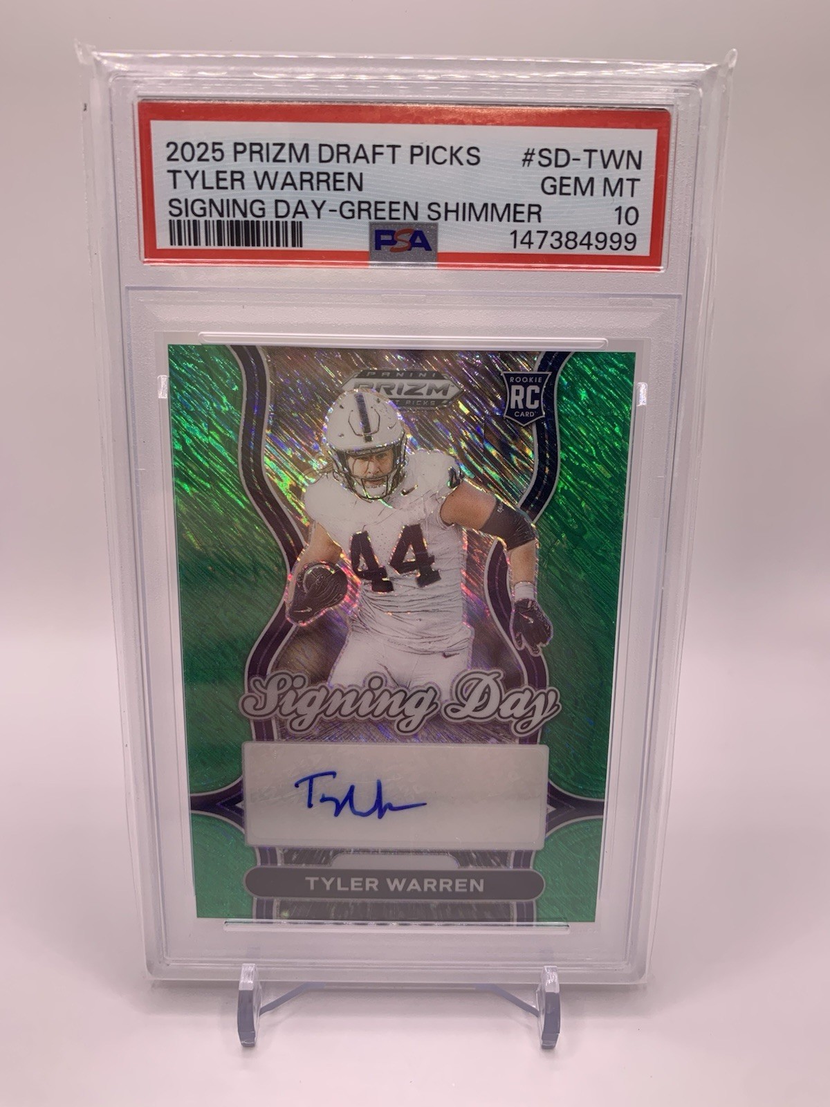 Tyler Warren Panini Prizm Draft Picks Signing Day #SDTWN Green Shimmer