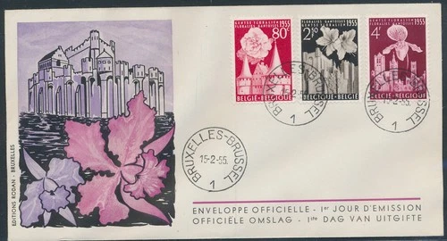 LS84430 Belgium 1955 castle flowers FDC used
