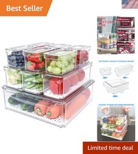 10-Pack Stackable Fridge Organizer Bins - Clear BPA-Free Food Storage Solution