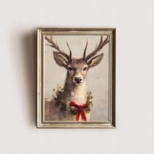 Vintage Reindeer Poster Rustic Christmas Wall Art Print, Cottagecore Decor