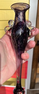 9'' deep amethyst/purple hand blown glass hanging bud vase