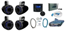 (4) Kicker 51KMTCXL8 8" Marine Wakeboard Tower Speakers + Receiver+ Amplifier