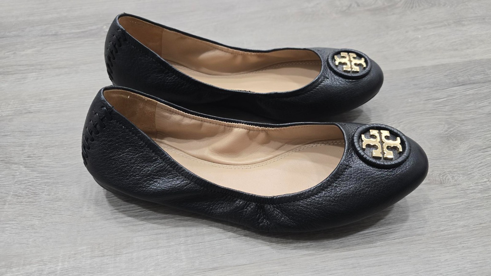 TORY BURCH ALLIE BLACK LEATHER BALLET FLAT SIZE 8 thumbnail 2