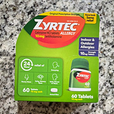 Zyrtec Allergy 24HR Cetirizine HCl 10 mg Antihistamine Tablets 60 Ct Exp 2028/09
