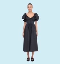 HILL HOUSE The Ophelia Dress Size XXL Black Midi Puff Sleeves CottageCore $218