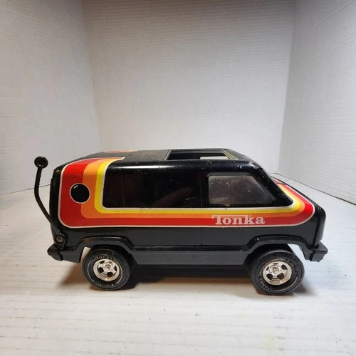 Tonka Toy Black Van w Graphics Decals, 1970's, 8 1/2"