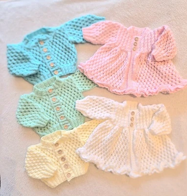 HALO HANDKNIT CREATIONS KNITTING PATTERN SR055 * MATINEE JACKET & CARDIGAN SET *14, 16 & 18 inch chest