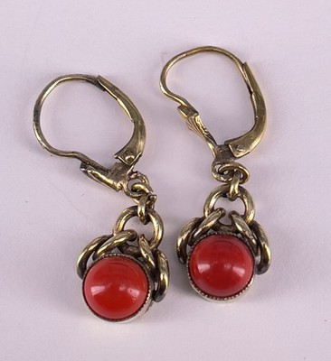 Art Déco Ohrringe, rote Farbsteine, vergoldet (S 5728)