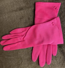 Vintage Fushia Pink Ladies Gloves With Bows One Size Nylon Made In Philippines