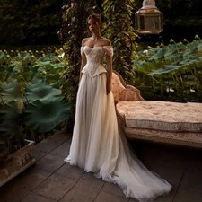 Sequin Applique Beaded Detachable Sleeves Wedding Dresses Bridal Floor Length