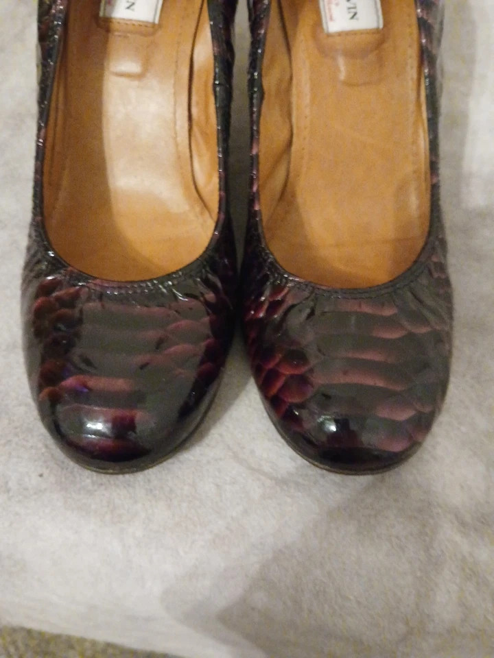 Lanvin Python Print Purple Patent Leather Ballet Wedges Stretch 80mm Sz 40.5 - Image 4 of 4