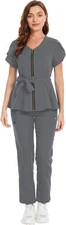 Niaahinn Women Scrub Set Medical Uniform Top & Pants with Zipper Drawstring