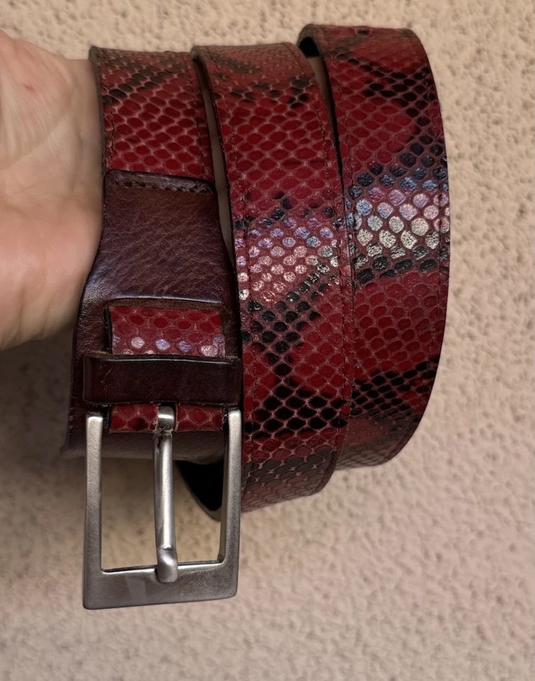 Cinturón de cuero vintage con estampado de serpiente roja Roberto Cavalli talla 95/110 Italia Foto 2 de 4