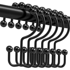 Shower Curtain Hooks, 12 Pcs Rustproof Metal Shower Curtain Rings,Free Black