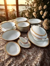 Servizio da tavola Limoges vintage bordo oro per 12