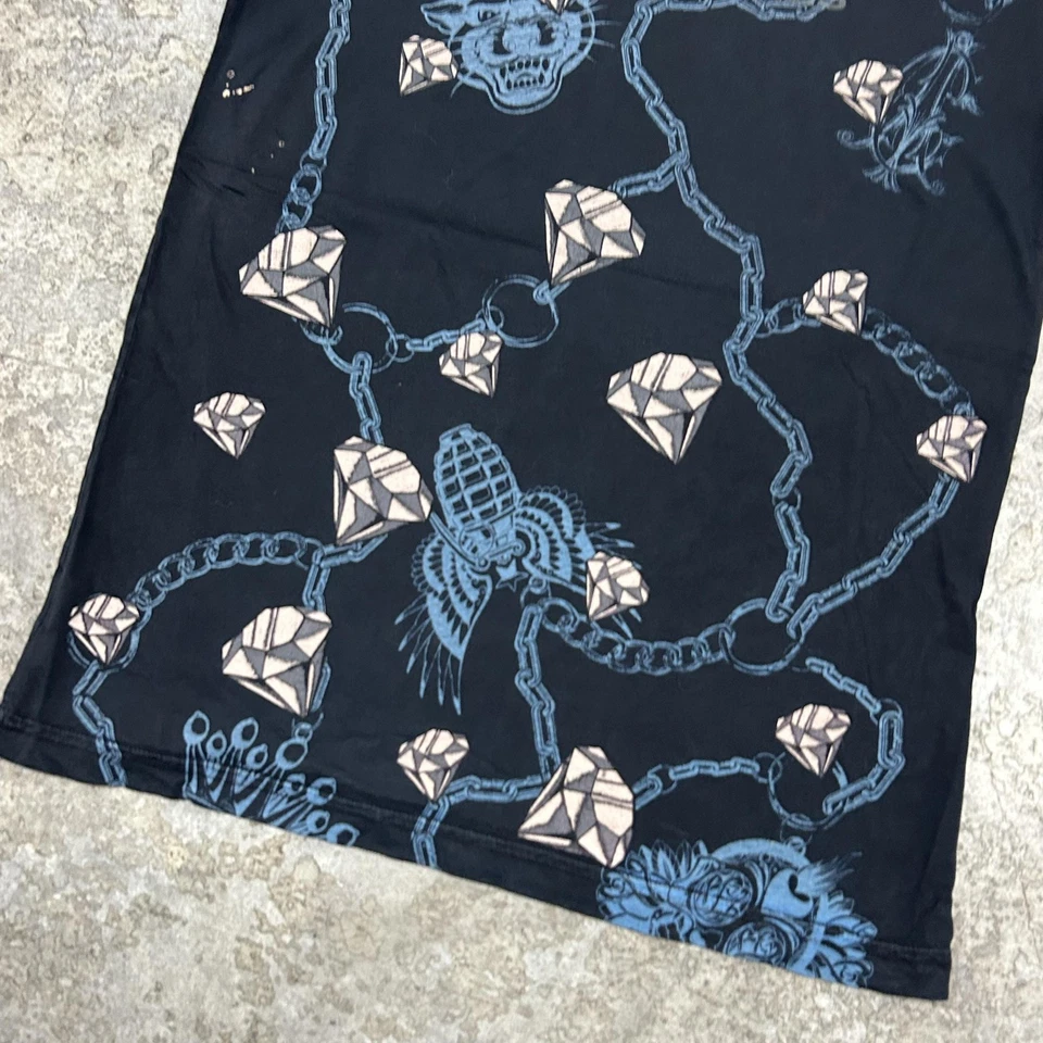 Christian Audigier Shirt Mens Small Black All Over Graphic Diamonds Made in USA - Image 2 of 4