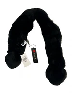 Belle Fare Black Rex Rabbit Fur Scarf Stole Wrap Luxury NWT One Size-I060