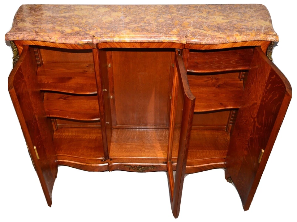 Старинный французский мраморный верхний бронзовый инкрустированный книжный шкаф комод витринный шкаф Людовика XVI - Изображение 4 из 4