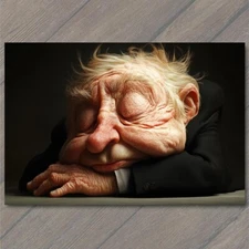 Art Print Funny Elderly Man Asleep Caricature Humor Unique Weird Strange Unusual