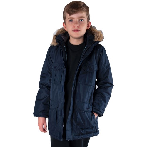BOYS PARKA JACKET KIDS WINTER RETRO PADDED PARKER FAUX FUR HOODED SCHOOL COAT - Picture 4 of 5