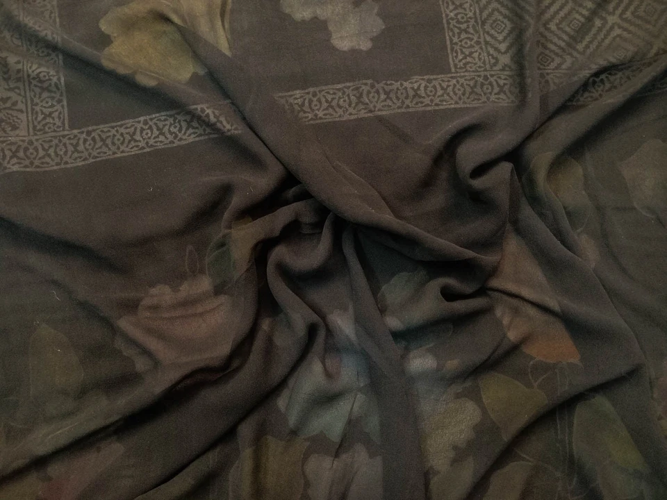 Чистый шелк сари индийский винтажный сари Georgette Chinon напечатано ткани PGS1766 - Изображение 3 из 4