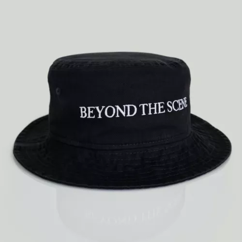 BTS X NEW ERA BLACK BEYOND THE SCENE LOGO EMBROIDERED COTTON BUCKET HAT S/M